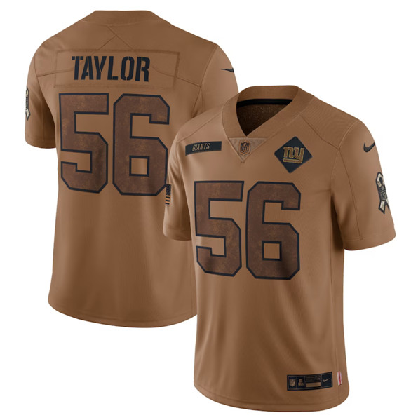Men's New York Giants #56 Lawrence Taylor 2023 Brown Salute To Service Limited Football Stitched Jersey