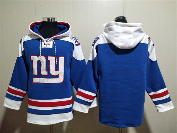Men's New York Giants Blank Blue Lace-Up Pullover Hoodie