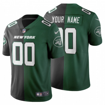Men's New York Jets #00 Custom Split Two Tone Jersey - Black Green