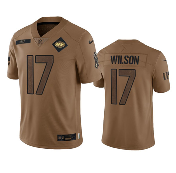 Men's New York Jets #17 Garrett Wilson 2023 Brown Salute To Service Limited Football Stitched Jersey
