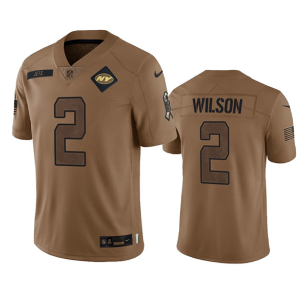 Men's New York Jets #2 Zach Wilson 2023 Brown Salute To Service Limited Football Stitched Jersey