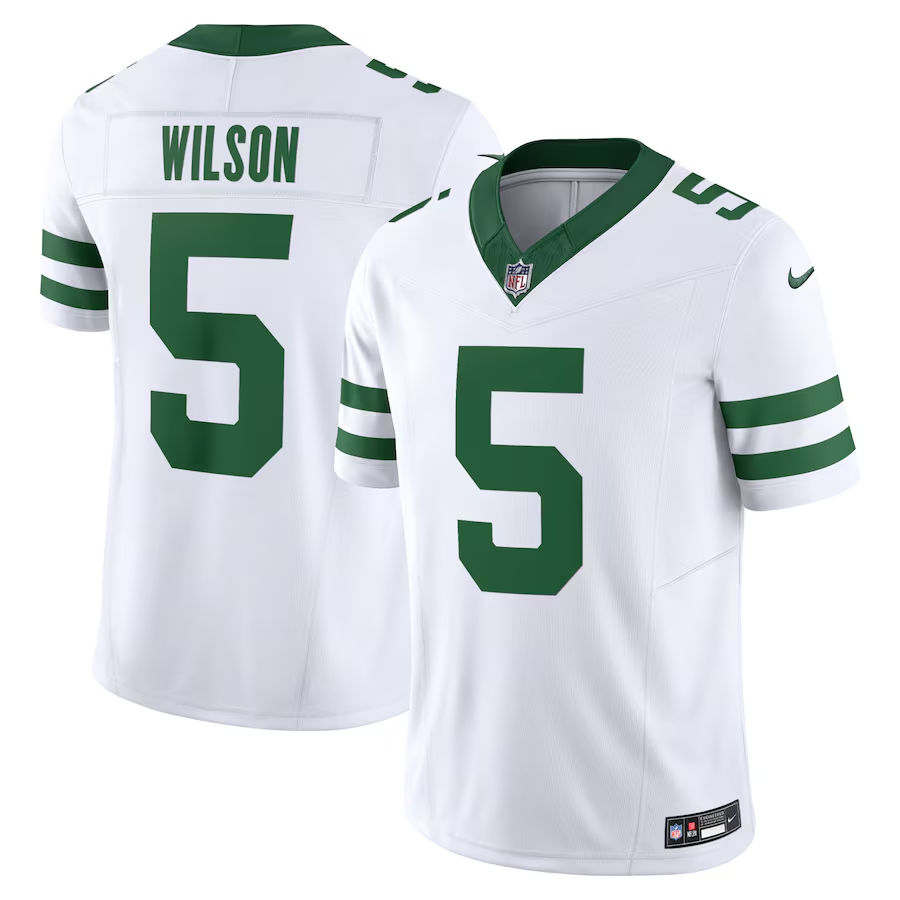 Men's New York Jets #5 Garrett Wilson White 2023 F.U.S.E. Vapor Limited Throwback Stitched Football Jersey