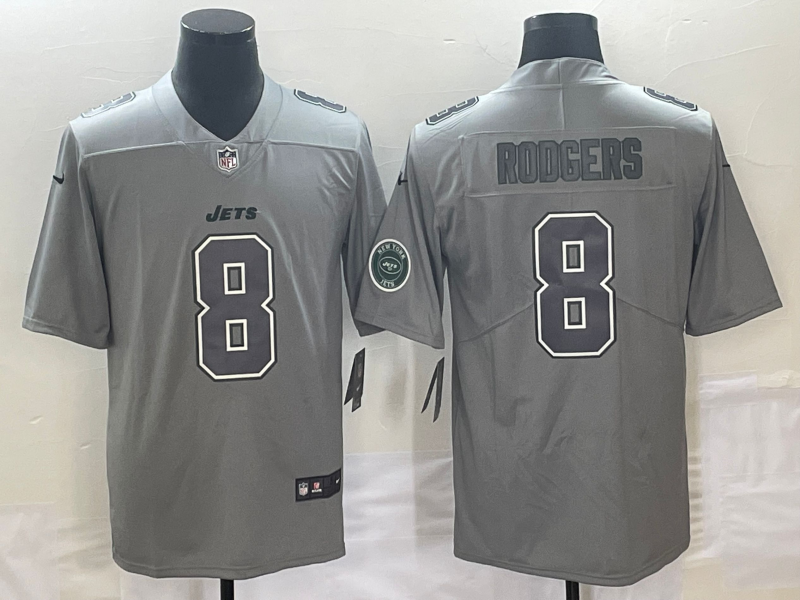 Men's New York Jets #8 Aaron Rodgers LOGO Grey Atmosphere Fashion 2022 Vapor Untouchable Stitched Limited Jersey