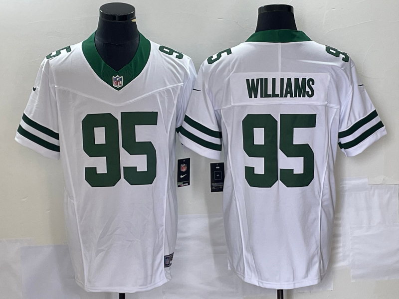 Men's New York Jets #95 Quinnen Williams White 2023 FUSE Vapor Limited Throwback Stitched Jersey