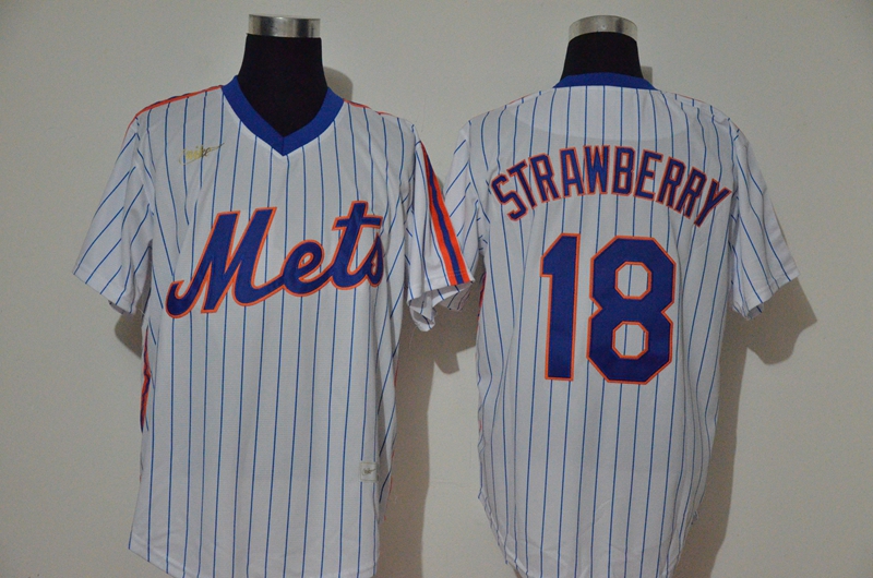 Men's New York Mets #18 Darryl Strawberry White Throwback Cooperstown Stitched MLB Cool Base Nike Jersey