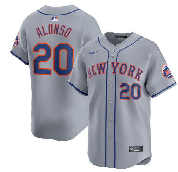 Men's New York Mets #20 Pete Alonso 2024 Gray Away Limited Stitched Baseball Jersey