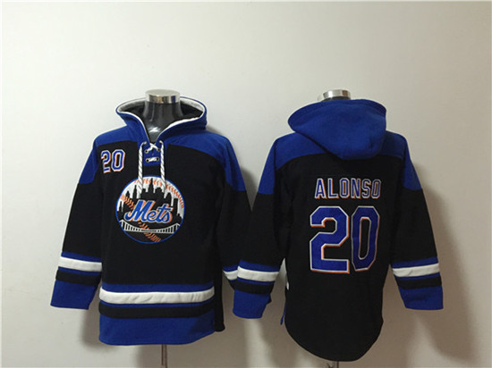 Men's New York Mets #20 Pete Alonso Black Blue Ageless Must-Have Lace-Up Pullover Hoodie