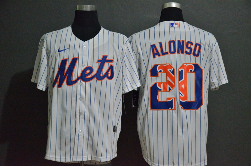 Men's New York Mets #20 Pete Alonso White Team Logo Stitched MLB Cool Base Nike Jersey