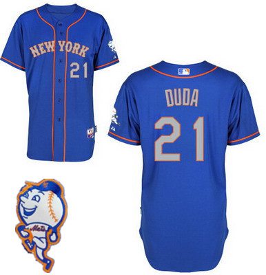 Men's New York Mets #21 Lucas Duda Blue With Gray Jersey W/2015 Mr. Met Patch