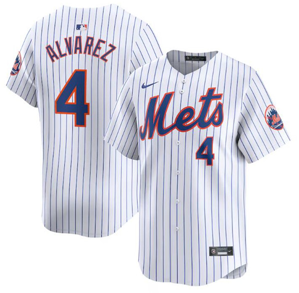 Men's New York Mets #4 Francisco Alvarez White 2024 Home Limited Stitched Baseball Jersey