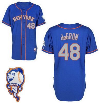 Men's New York Mets #48 Jacob DeGrom Blue With Gray Jersey W/2015 Mr. Met Patch