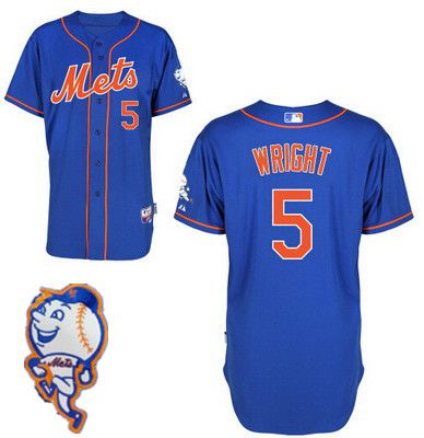 Men's New York Mets #5 David Wright Blue Jersey W/2015 Mr. Met Patch