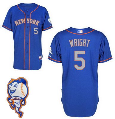 Men's New York Mets #5 David Wright Blue With Gray Jersey W/2015 Mr. Met Patch