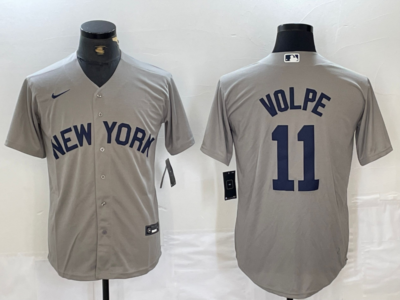 Men's New York Yankees #11 Anthony Volpe Name 2021 Grey Field of Dreams Cool Base Stitched Baseball Jersey