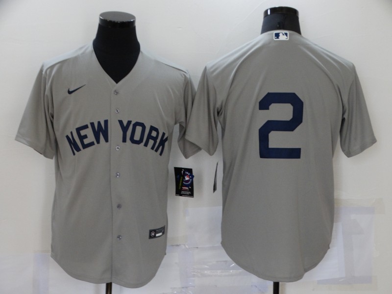 Men's New York Yankees #2 Derek Jeter 2021 Grey Field of Dreams Cool Base Stitched Baseball Jersey