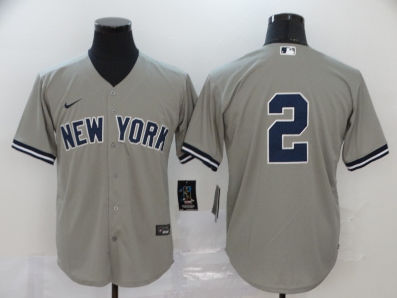 Men's New York Yankees #2 Derek Jeter Gray No Name Stitched MLB Cool Base Nike Jersey