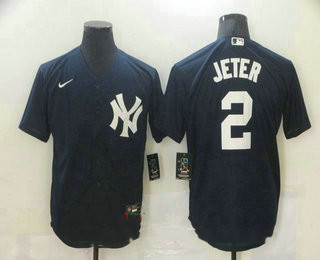 Men's New York Yankees #2 Derek Jeter Navy Blue Stitched MLB Nike Cool Base Jersey