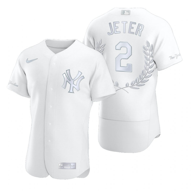 Men's New York Yankees #2 Derek Jeter White Nike Flexbase Fashion Jersey