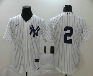 Men's New York Yankees #2 Derek Jeter White No Name Stitched MLB Cool Base Nike Jersey