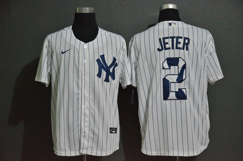 Men's New York Yankees #2 Derek Jeter White Team Logo Stitched MLB Cool Base Nike Jersey