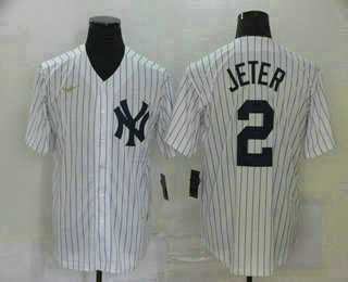 Men's New York Yankees #2 Derek Jeter White Throwback Stitched MLB Cool Base Nike Jersey