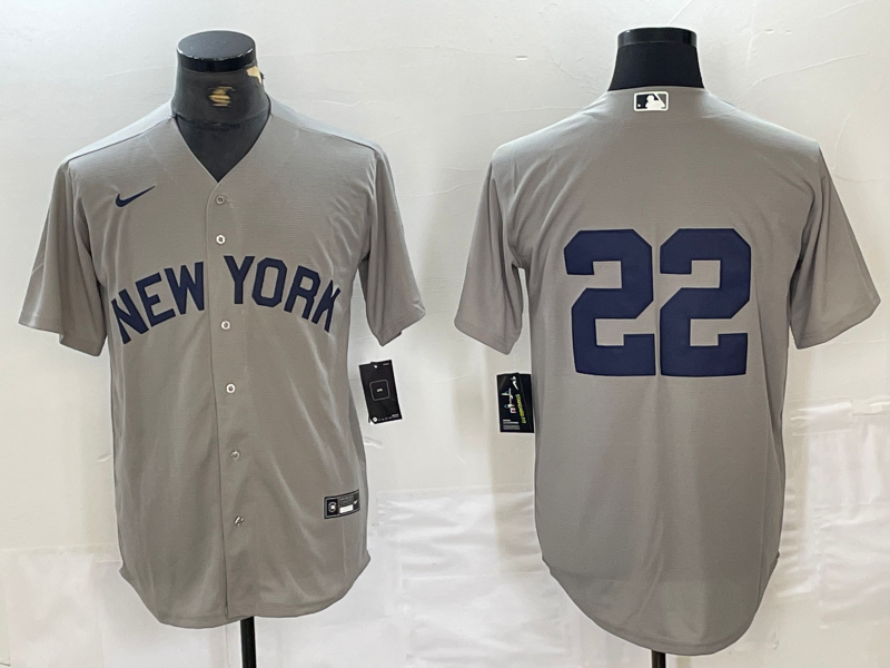 Men's New York Yankees #22 Juan Soto 2021 Grey Field of Dreams Cool Base Stitched Baseball Jersey