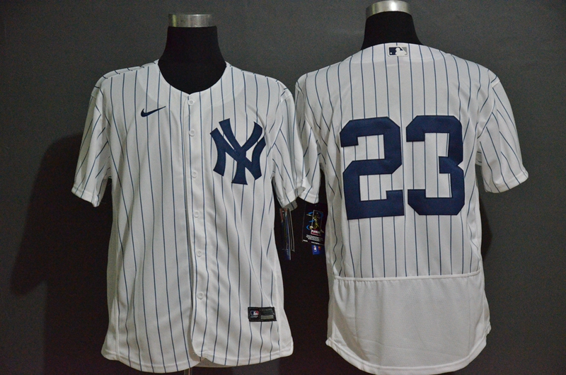 Men's New York Yankees #23 Don Mattingly White Home No Name Stitched MLB Flex Base Nike Jersey