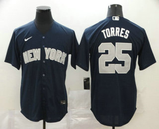 Men's New York Yankees #25 Gleyber Torres Navy Blue Stitched MLB Cool Base Nike Jersey