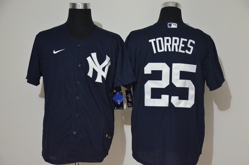 Men's New York Yankees #25 Gleyber Torres Navy Blue With White Number Stitched MLB Cool Base Nike Jersey