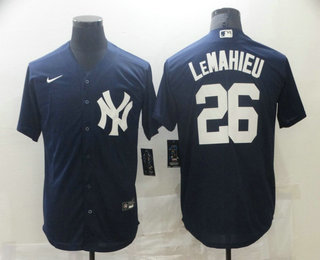 Men's New York Yankees #26 DJ LeMahieu Navy Blue White Number Stitched MLB Cool Base Nike Jersey