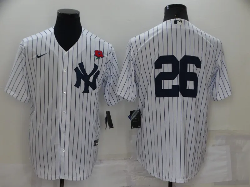 Men's New York Yankees #26 DJ LeMahieu White No Name Stitched Rose Nike Cool Base Throwback Jersey