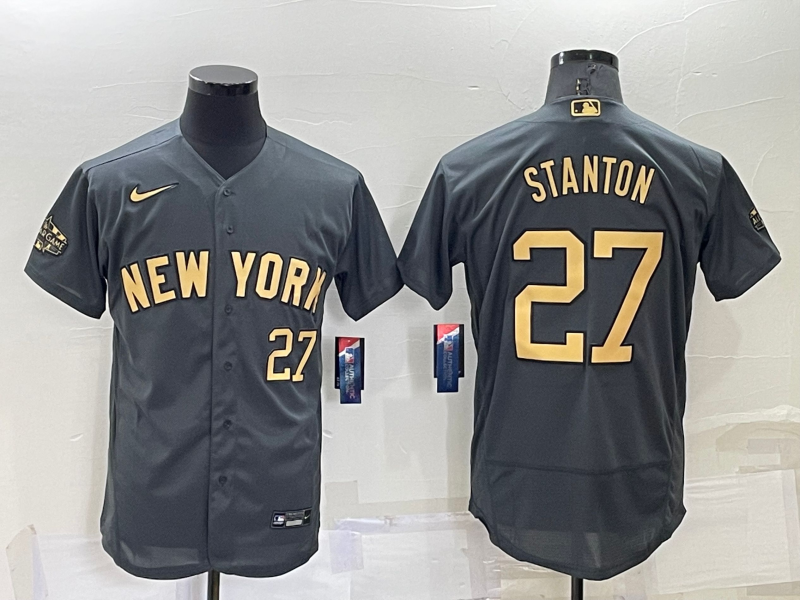 Men's New York Yankees #27 Giancarlo Stanton Number Grey 2022 All Star Stitched Flex Base Nike Jersey