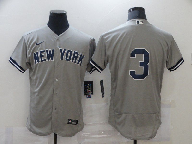 Men's New York Yankees #3 Babe Ruth Grey No Name Stitched MLB Flex Base Nike Jersey