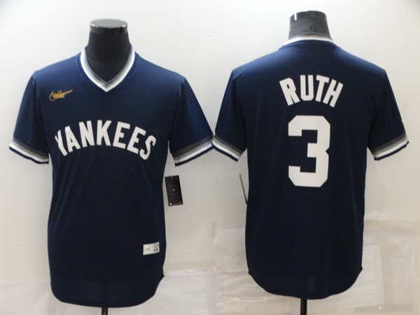 Men's New York Yankees #3 Babe Ruth Navy Blue Cooperstown Collection Stitched MLB Throwback Jersey