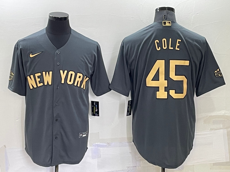 Men's New York Yankees #45 Gerrit Cole Grey 2022 All Star Stitched Cool Base Nike Jersey