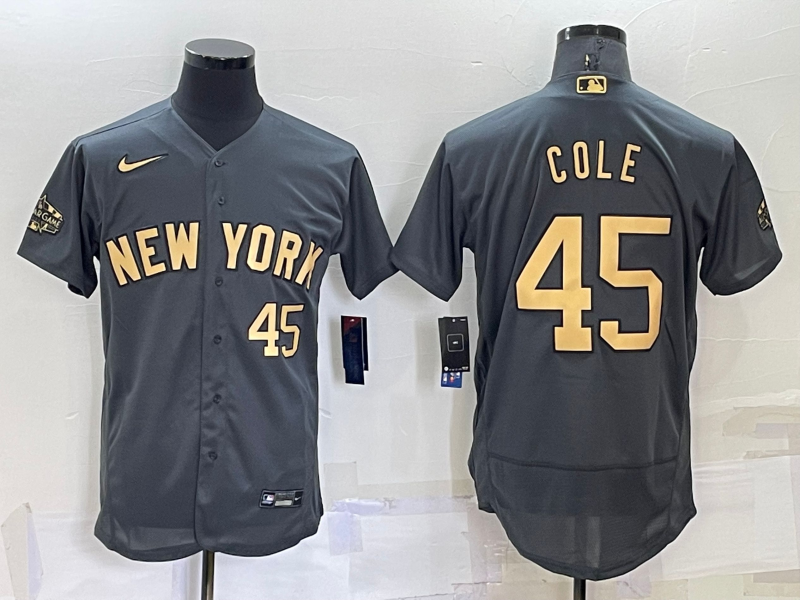 Men's New York Yankees #45 Gerrit Cole Number Grey 2022 All Star Stitched Flex Base Nike Jersey