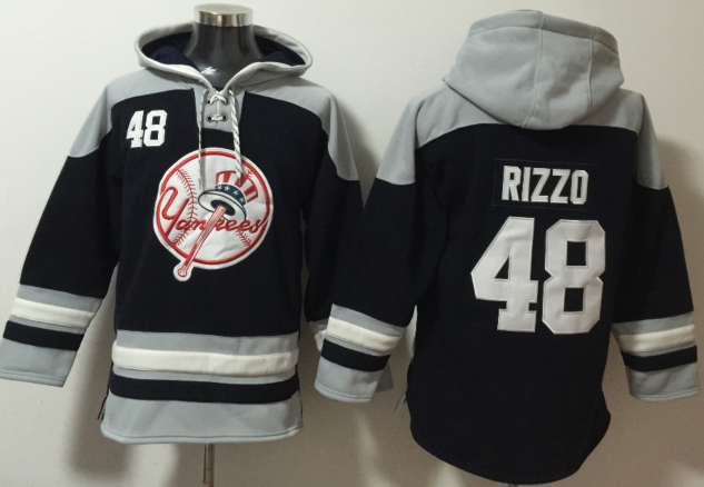 Men's New York Yankees #48 Anthony Rizzo Navy Blue Ageless Must Have Lace Up Pullover Hoodie