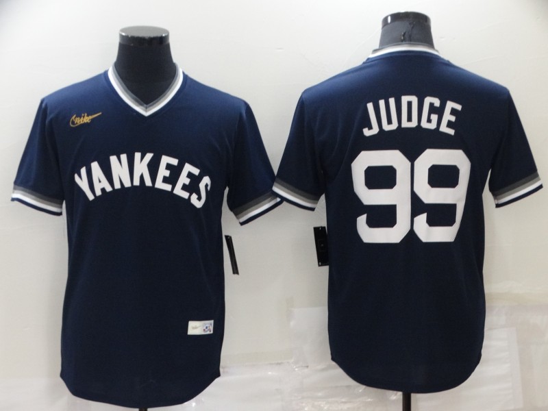 Men's New York Yankees #99 Aaron Judge Navy Blue Cooperstown Collection Stitched MLB Throwback Jersey