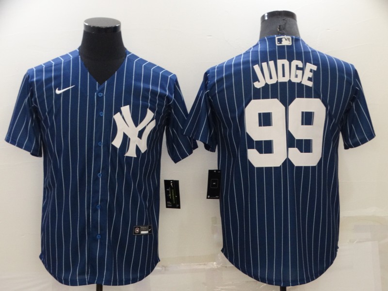 Men's New York Yankees #99 Aaron Judge Navy Blue Pinstripe Stitched MLB Cool Base Nike Jersey