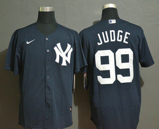 Men's New York Yankees #99 Aaron Judge Navy Blue White Number Stitched MLB Cool Base Nike Jersey