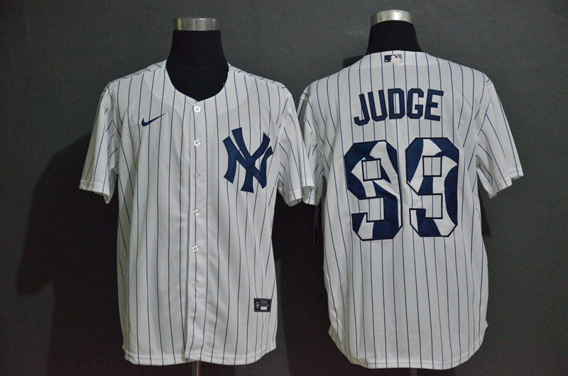 Men's New York Yankees #99 Aaron Judge White Team Logo Stitched MLB Cool Base Nike Jersey