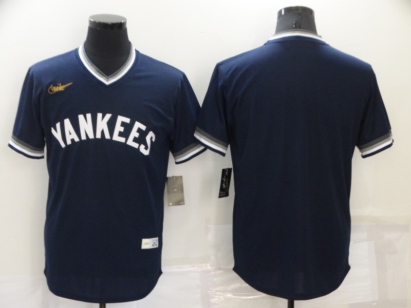 Men's New York Yankees Blank Navy Blue Cooperstown Collection Stitched MLB Throwback Jersey