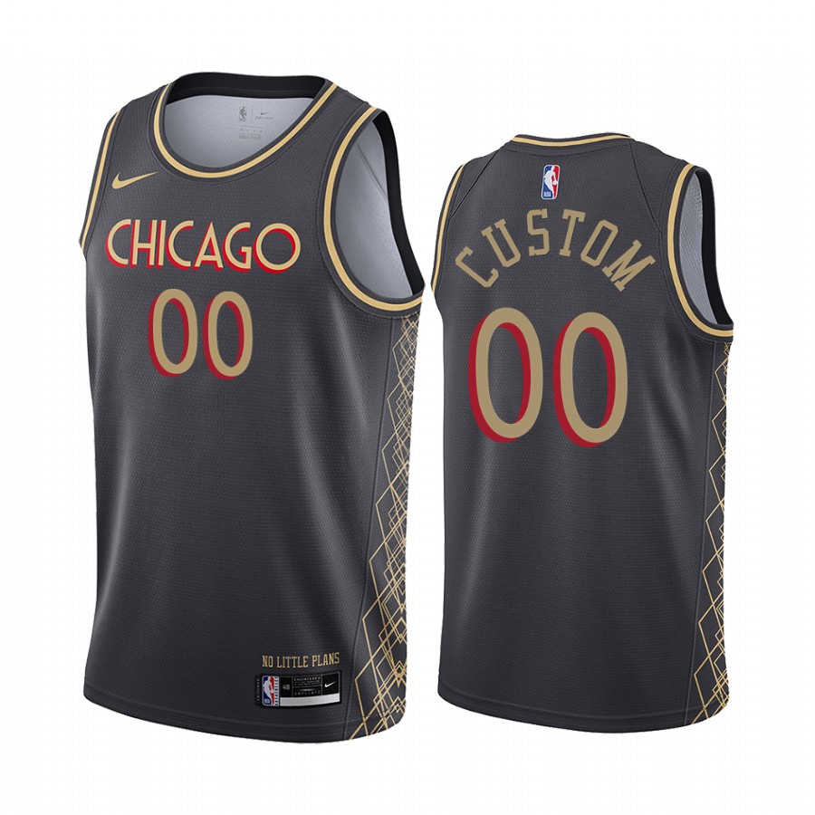 Men's Nike Bulls Custom Personalized Swingman Black NBA 2020-21 City Edition Jersey