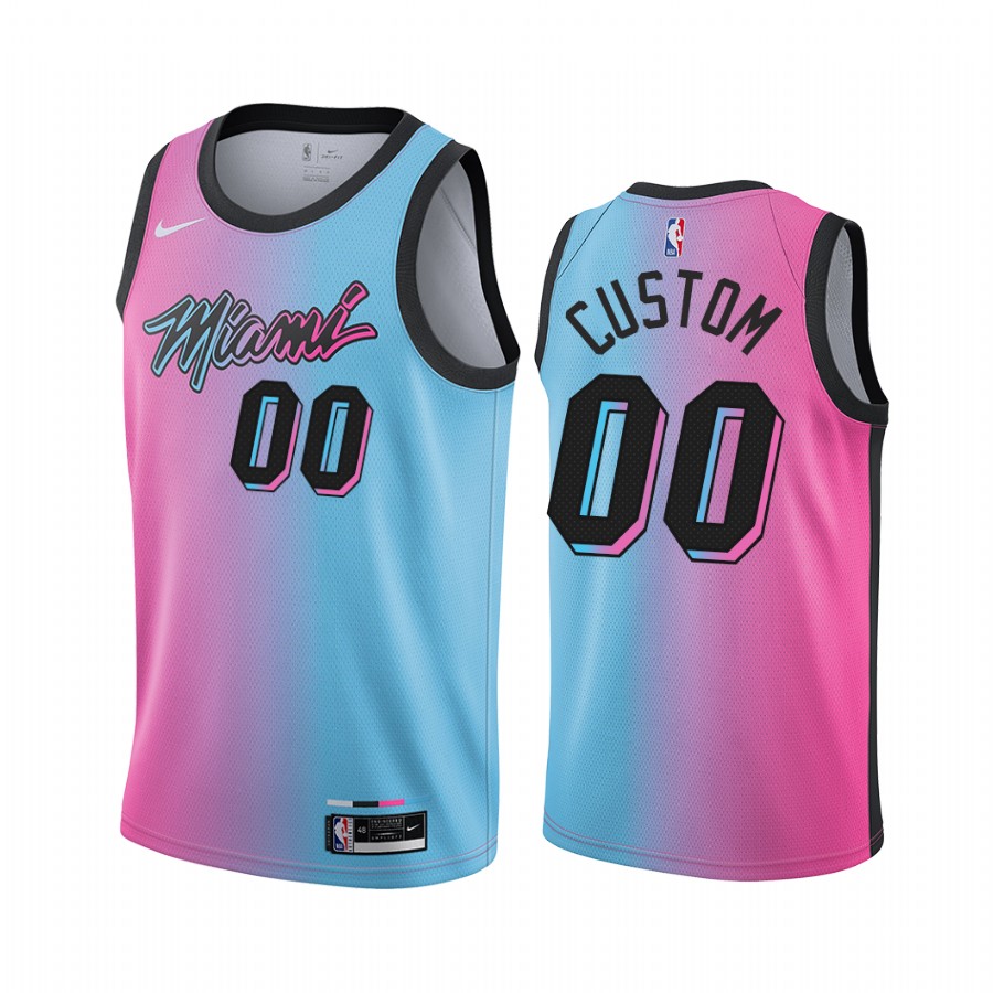 Men's Nike Heat Custom Personalized Blue Pink NBA Swingman 2020-21 City Edition Jersey