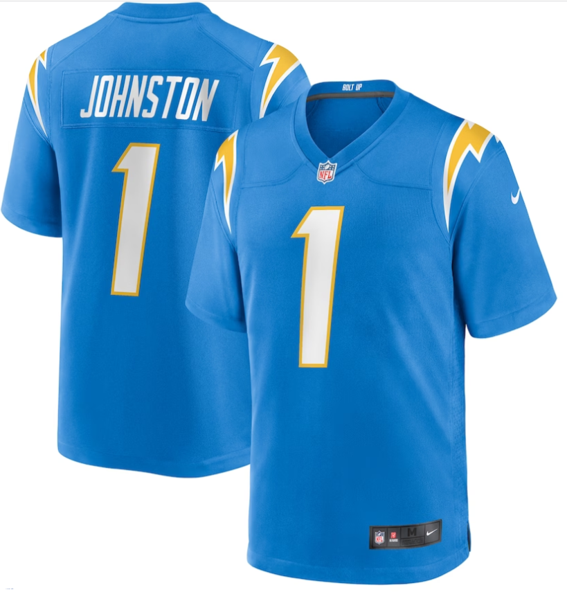 Men's Nike Los Angeles Chargers #1 Quentin Johnston Powder Blue 2023 NFL Draft First Round Pick Game Player Jersey
