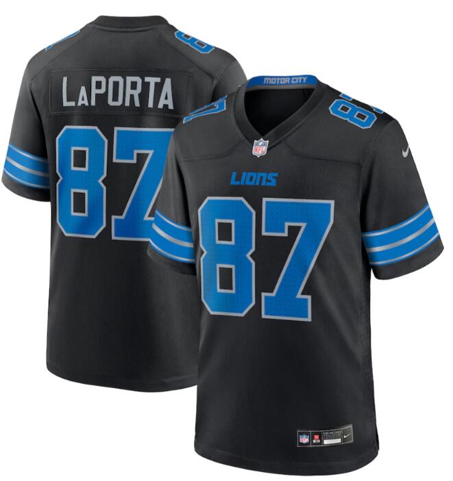 Men's Nike Sam LaPorta #87 Black Detroit Lions 2nd Alternate 2024 Game Jersey