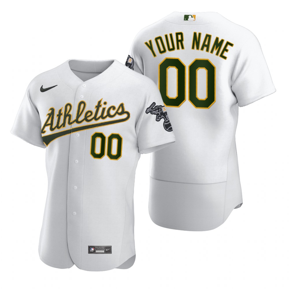 Men's Oakland Athletics Custom Nike White 2020 Stitched MLB Flex Base Jersey