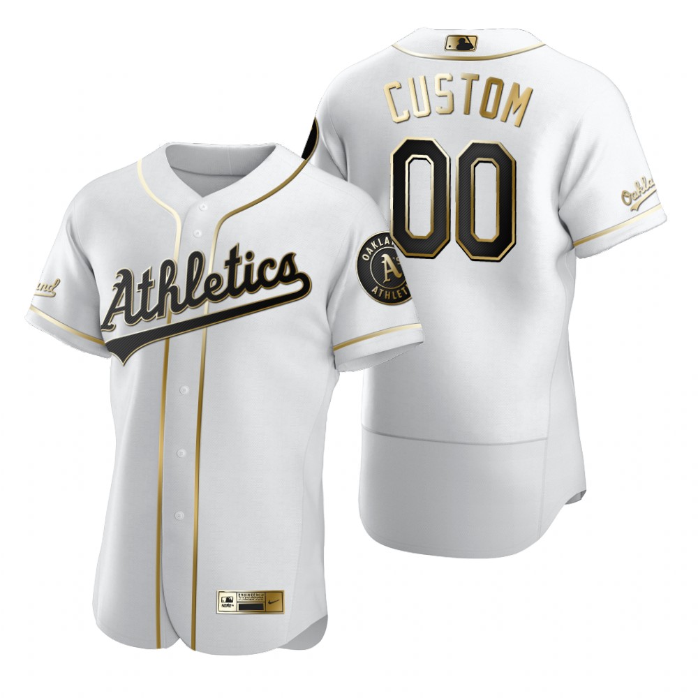 Men's Oakland Athletics Custom Nike White Stitched MLB Flex Base Golden Edition Jersey