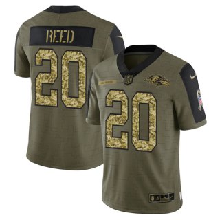 Men's Olive Baltimore Ravens #20 Ed Reed 2021 Camo Salute To Service Limited Stitched Jersey