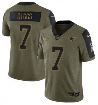 Men's Olive Dallas Cowboys #7 Trevon Diggs 2021 Salute To Service Limited Stitched Jersey